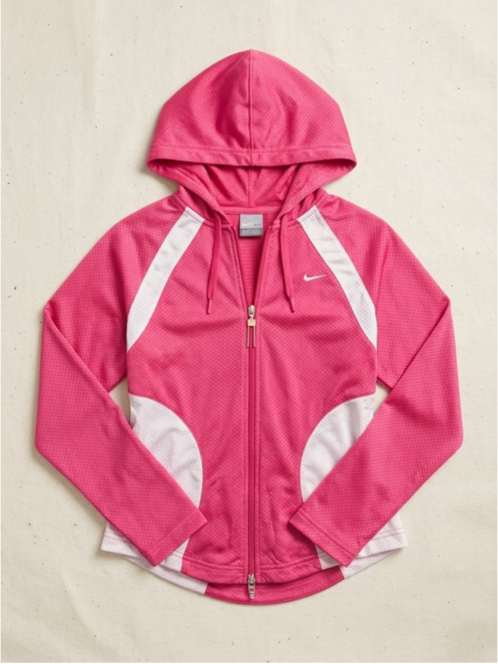Y2K Retro Women's Nike Zip-Up Hoodie Size M Pink and White